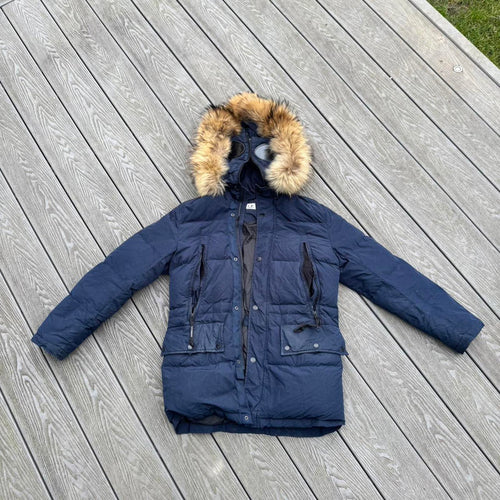 C.P. Company Goggle Fur-Trim Down Parka – Navy – Size S – Image 2 – George's Vintage