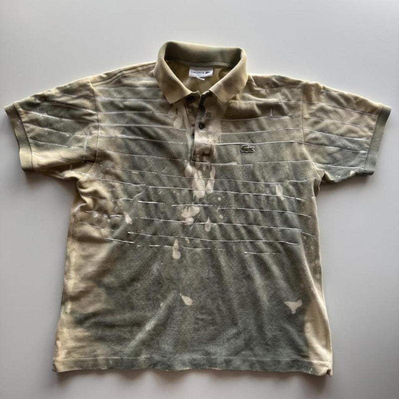 Custom Reworked Lacoste Striped Collar Piqué Polo Shirt – Black – Size L