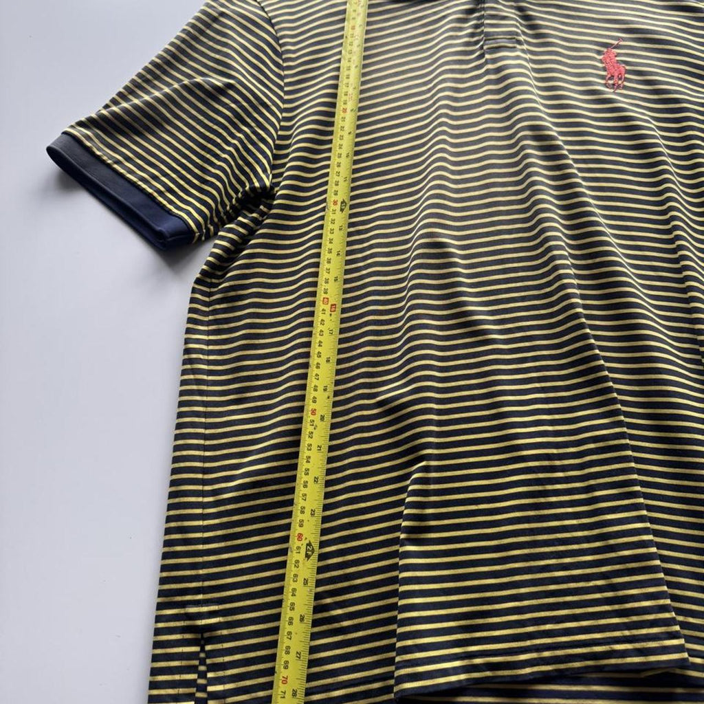 Polo Ralph Lauren Performance Micro-Striped Golf Polo Shirt – Navy & Yellow – Size XL – Image 7 – George's Vintage