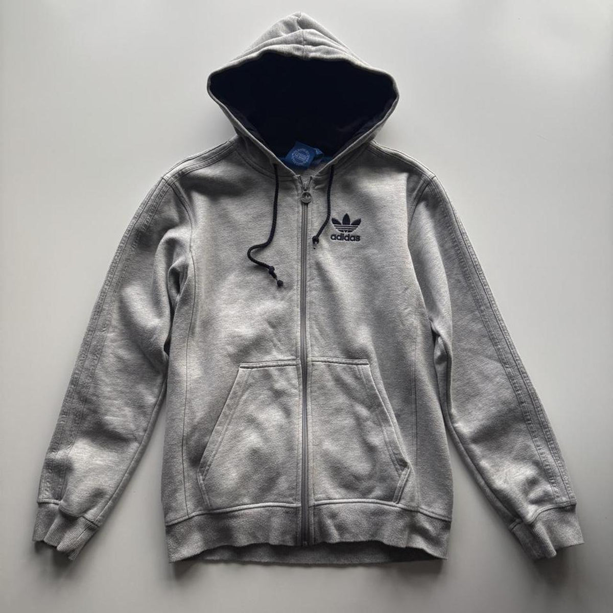 Adidas Originals 3-Stripes Trefoil Full-Zip Hoodie – Grey Marl – Size S – George's Vintage