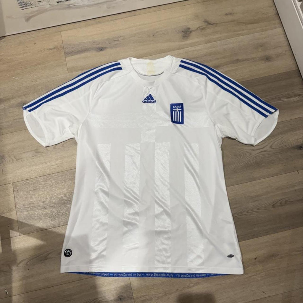 Vintage Adidas Greece 2008/09 Home Football Shirt – White & Blue – Size L – George's Vintage
