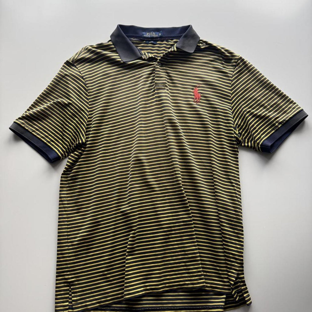Polo Ralph Lauren Performance Micro-Striped Golf Polo Shirt – Navy & Yellow – Size XL – George's Vintage