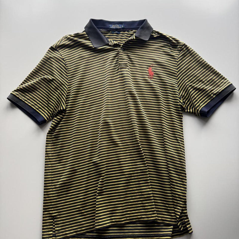 Polo Ralph Lauren Performance Micro-Striped Golf Polo Shirt – Navy & Yellow – Size XL