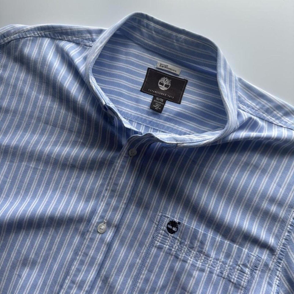 Timberland Earthkeepers Organic Cotton Striped Button-Up Shirt – Blue – Size XL – Image 2 – George's Vintage