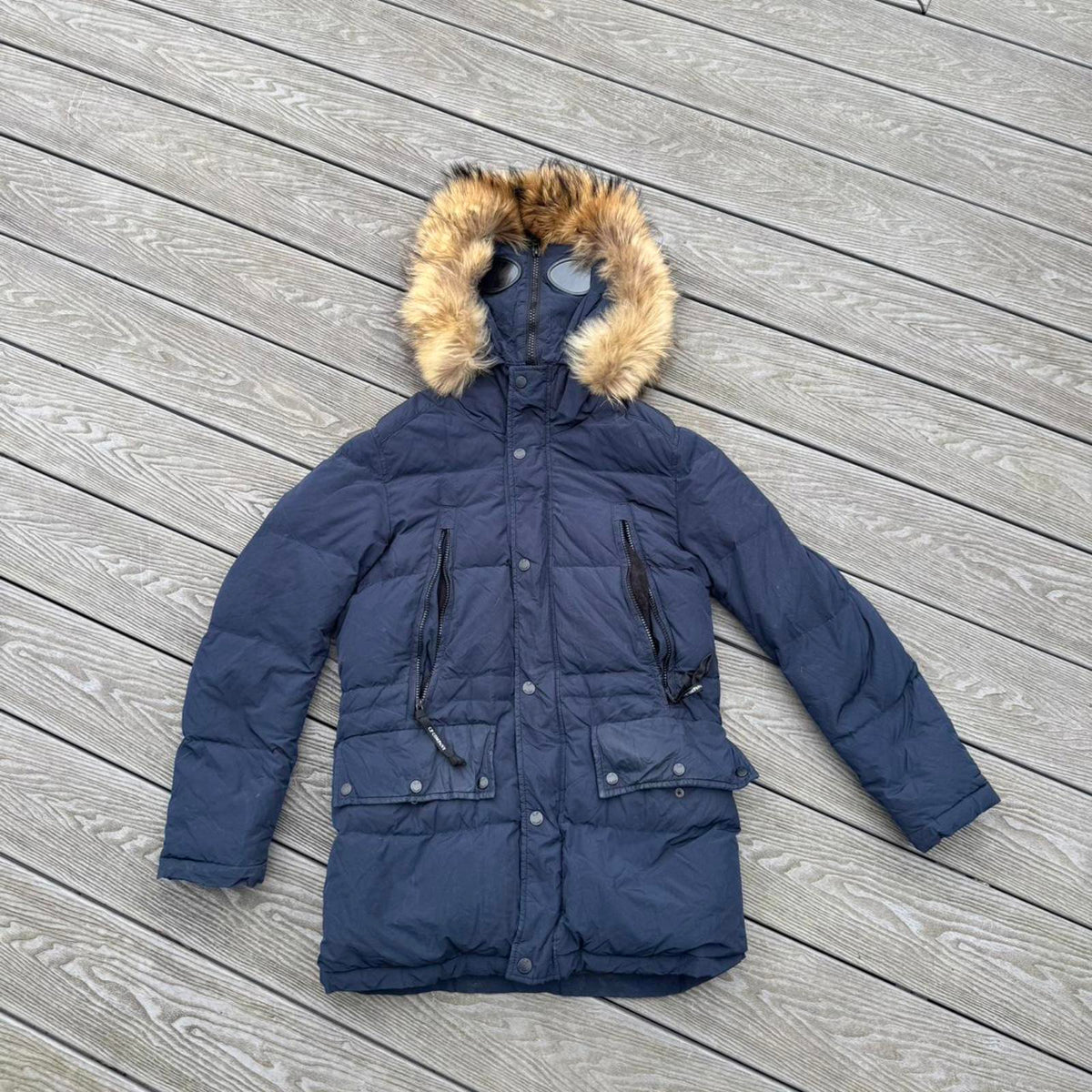 C.P. Company Goggle Fur-Trim Down Parka – Navy – Size S – George's Vintage