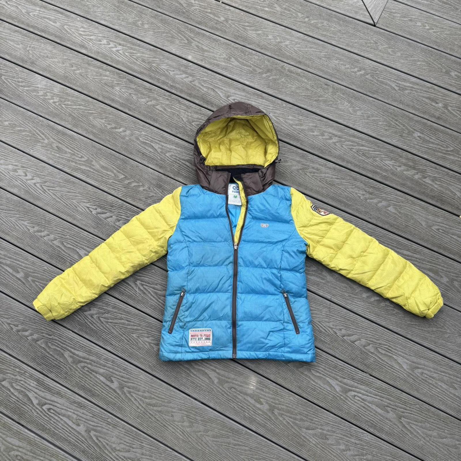FUBU Colour Block Hooded Puffer Jacket – Blue / Yellow