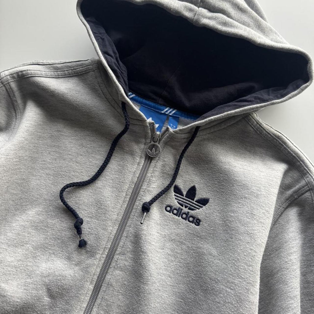 Adidas Originals 3-Stripes Trefoil Full-Zip Hoodie – Grey Marl – Size S – Image 2 – George's Vintage