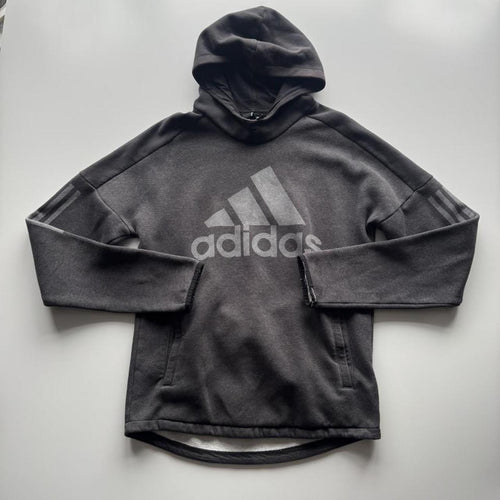 Adidas Badge of Sport Pullover Fleece Hoodie – Grey – Size S – Image 2 – George's Vintage