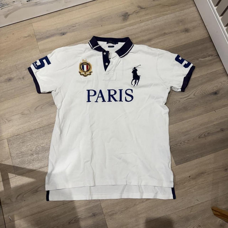 Polo Ralph Lauren Custom Fit 'Paris #5' Crest Polo Shirt – White & Navy – Size XL
