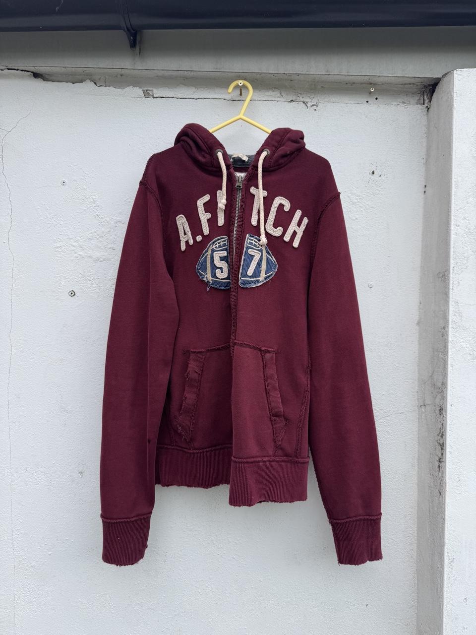 Vintage Y2K Abercrombie & Fitch 'A. Fitch 57' Heavyweight Appliqué Full-Zip Hoodie – Burgundy – Size L – George's Vintage