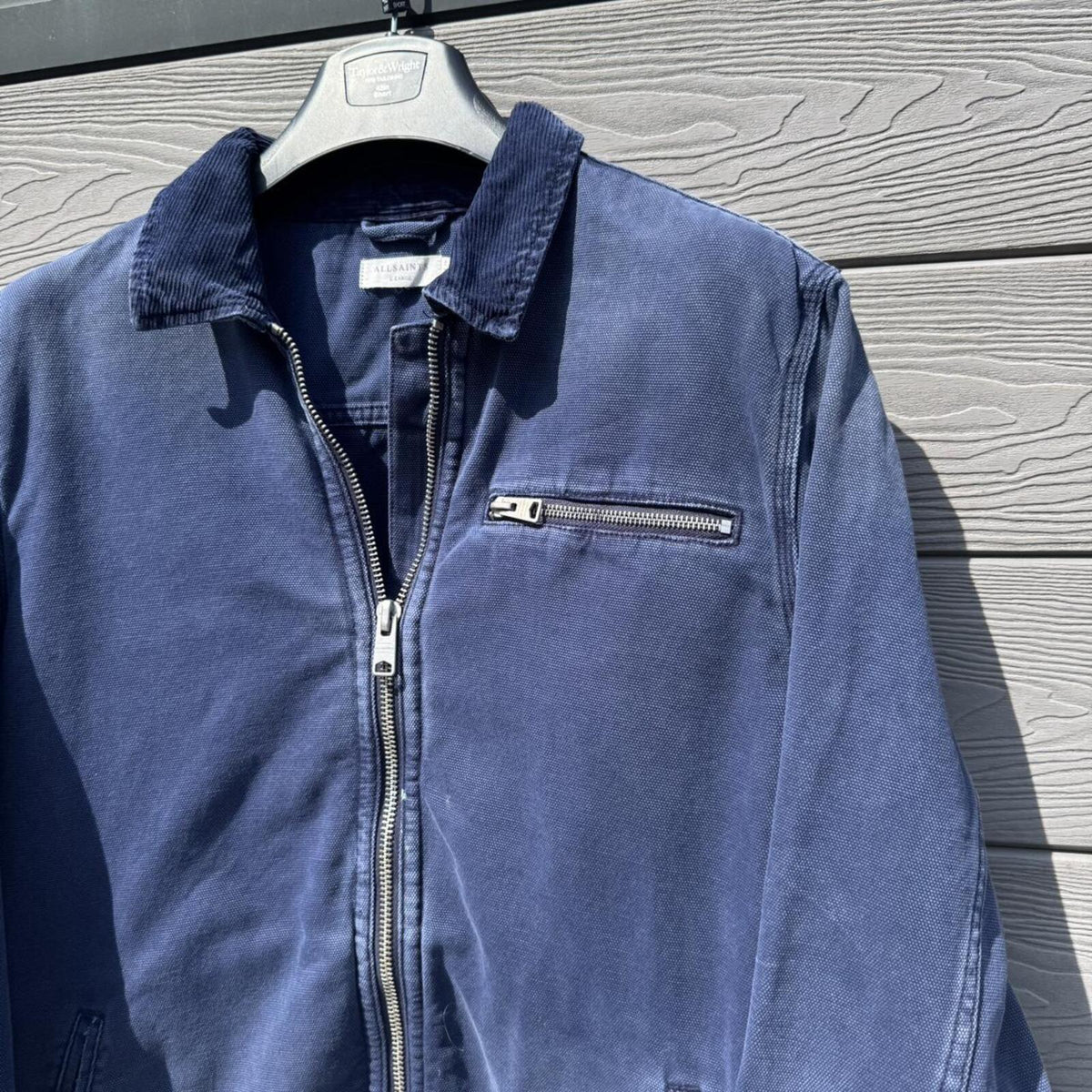 AllSaints Washed Blue Full-Zip Cotton Jacket – Size L – Image 2 – George's Vintage