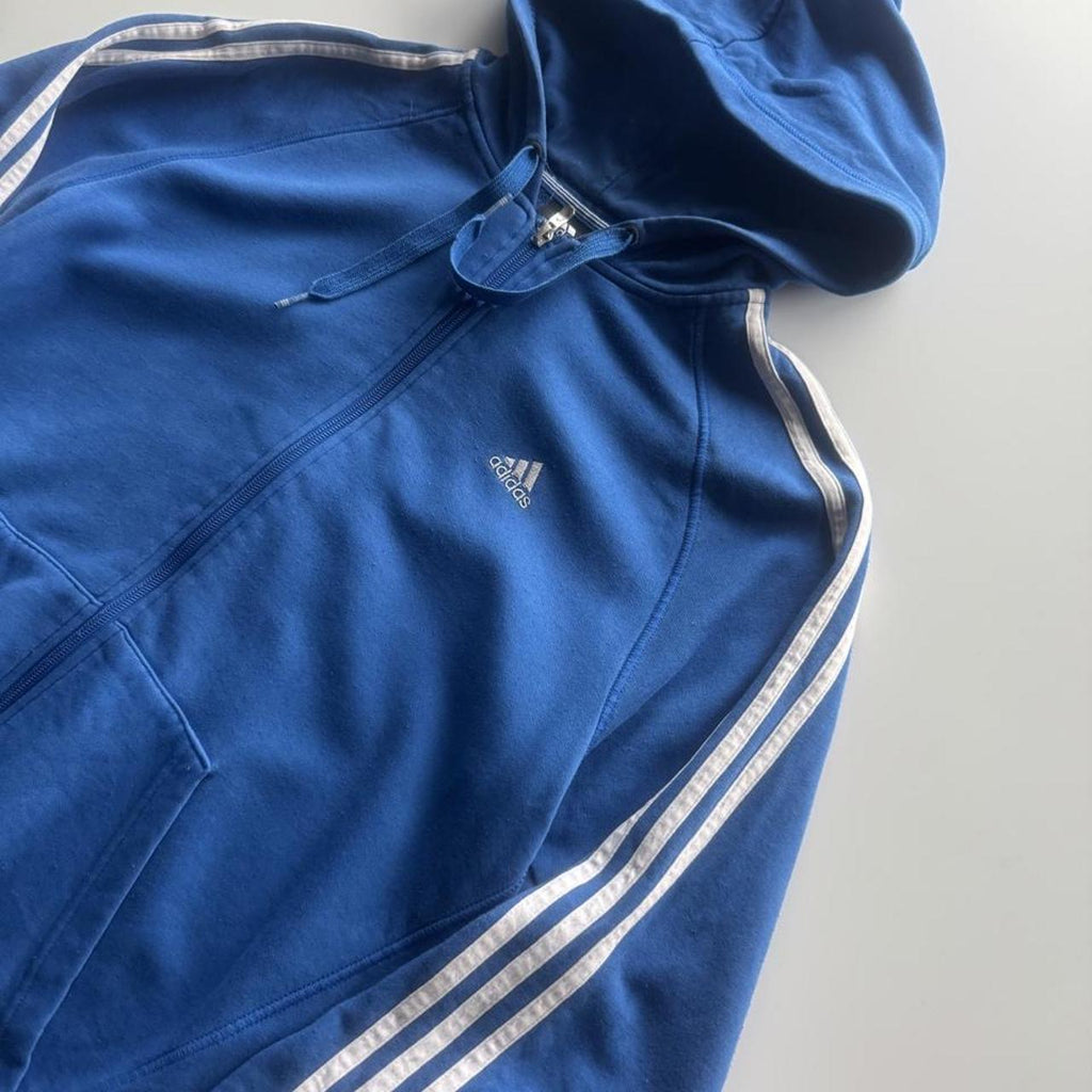 Adidas Performance Essentials 3-Stripes Full-Zip Hoodie – Royal Blue – Size L – Image 2 – George's Vintage