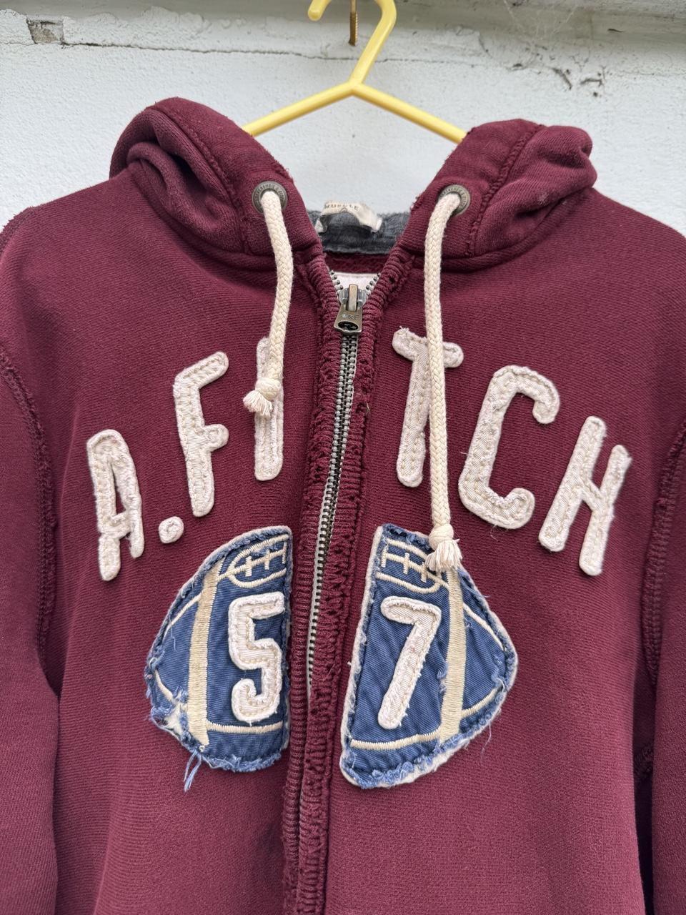 Vintage Y2K Abercrombie & Fitch 'A. Fitch 57' Heavyweight Appliqué Full-Zip Hoodie – Burgundy – Size L – Image 2 – George's Vintage