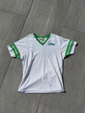 Vintage 90s Abercrombie & Fitch #92 Athletics Football Jersey T-Shirt – White & Green – Size XL – George's Vintage