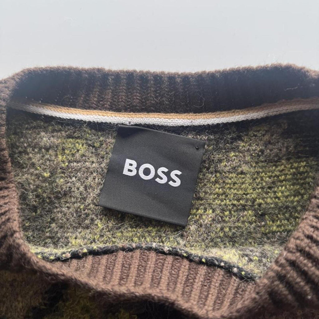 BOSS Abstract Camo Brushed Wool Knit Jumper