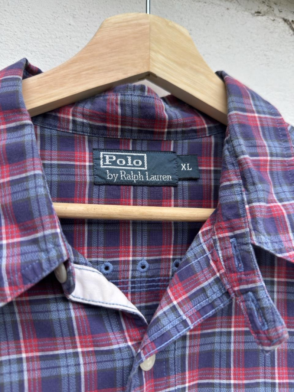 Vintage Polo Ralph Lauren US-RL Naval Reserve Tartan Plaid Utility Shirt – Size L – Image 3 – George's Vintage