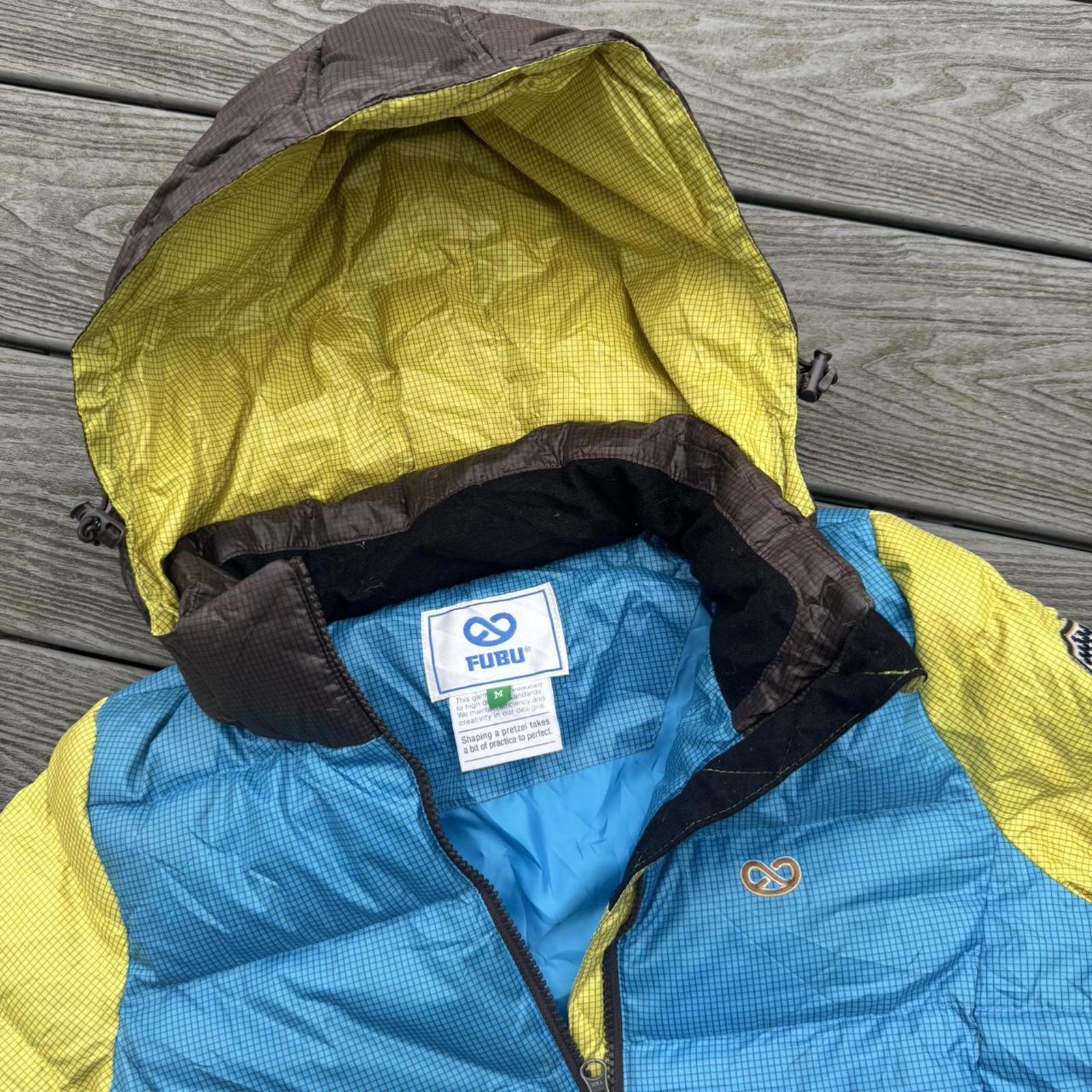 FUBU Colour Block Hooded Puffer Jacket – Blue / Yellow