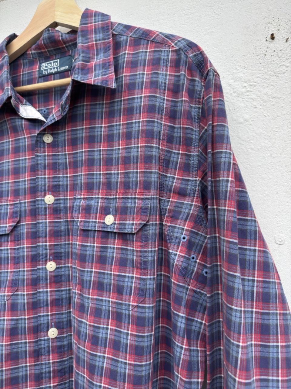 Vintage Polo Ralph Lauren US-RL Naval Reserve Tartan Plaid Utility Shirt – Size L – Image 2 – George's Vintage