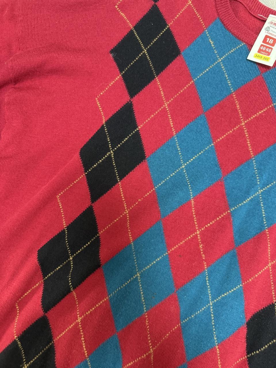 Vintage 80s St Michael Marks & Spencer Pure Wool Argyle V-Neck Jumper – Size L – Image 3 – George's Vintage