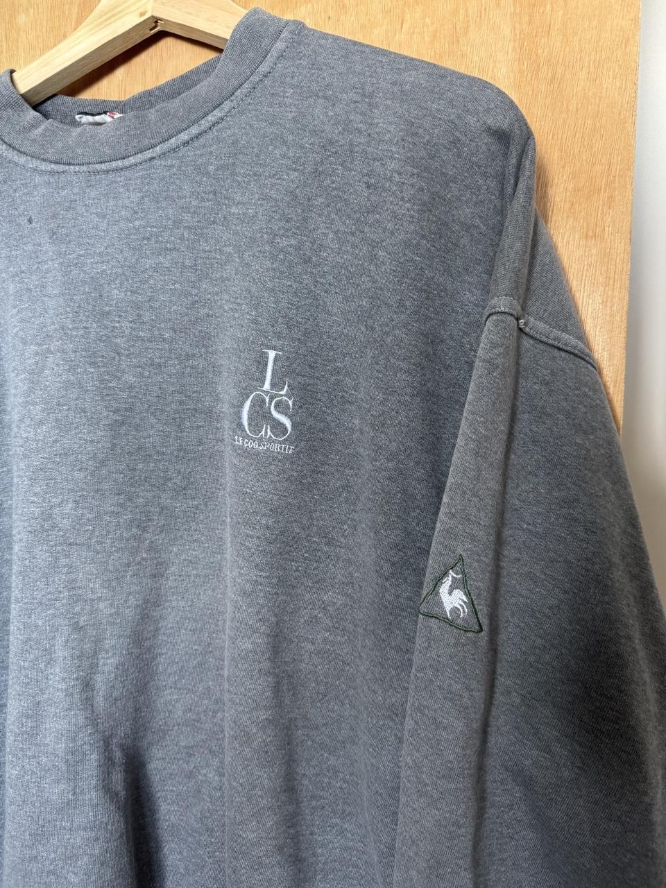 Vintage 90s Le Coq Sportif LCS Embroidered Spellout Crewneck Sweatshirt – Navy – Size L – Image 2 – George's Vintage