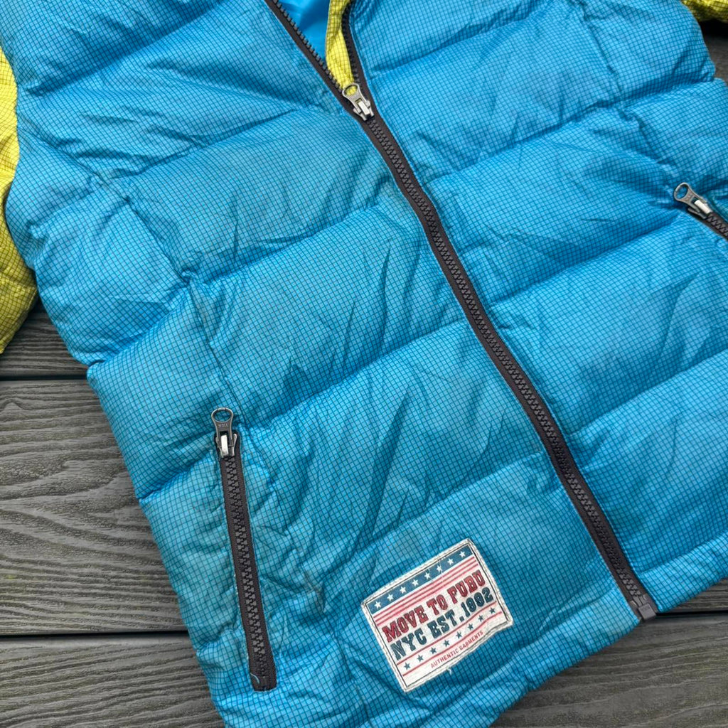 FUBU Colour Block Hooded Puffer Jacket – Blue / Yellow