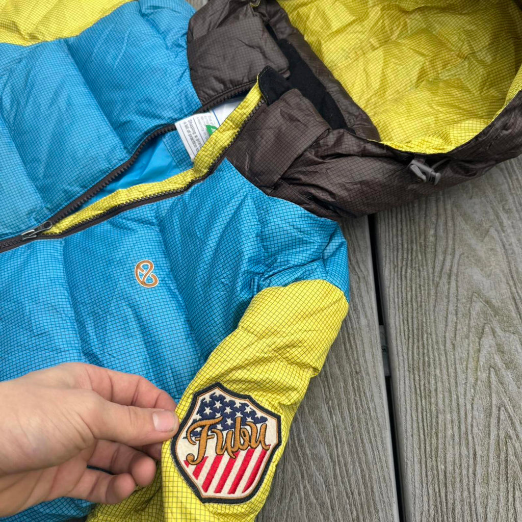 FUBU Colour Block Hooded Puffer Jacket – Blue / Yellow